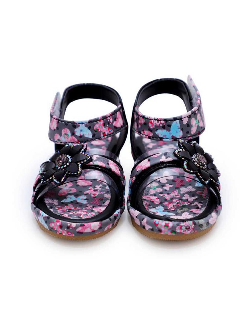 girls black printed sandals - 21660071 - Standard Image - 2