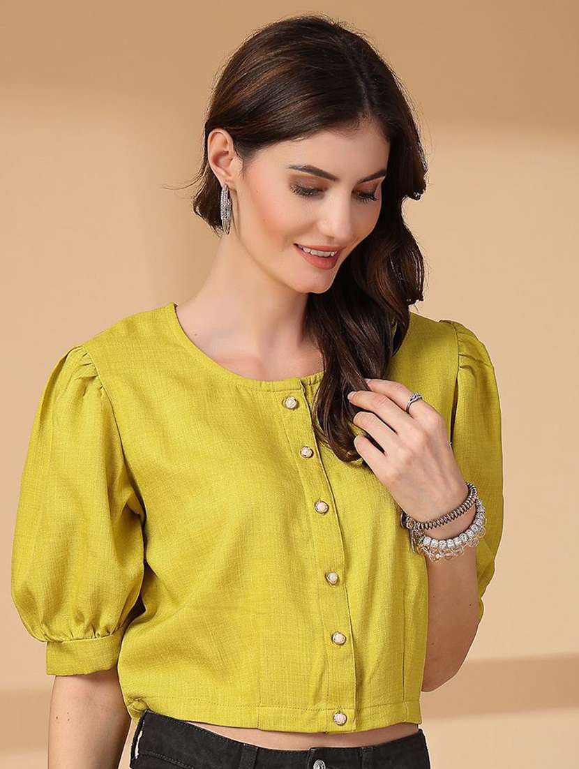 women solid round neck crop top - 21660466 -  Standard Image - 2