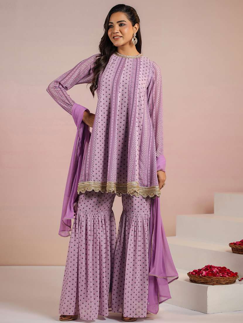 women lavender long lseeve kurta sharara set - 21660488 -  Standard Image - 2