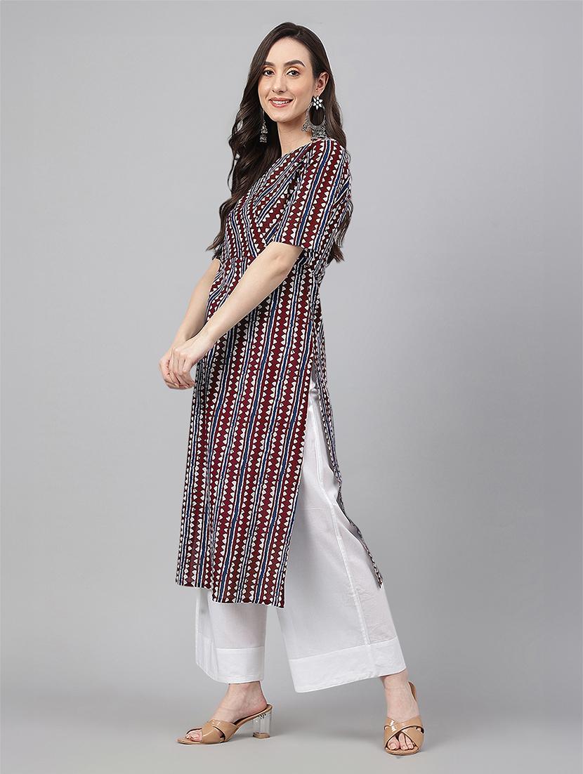 women maroon geometric printed straight kurta - 21660495 - Standard Image - 2