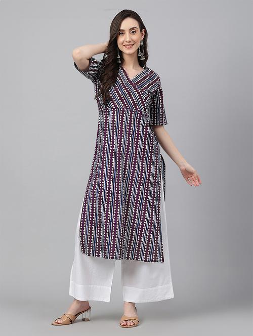 women purple geometric printed straight kurta - 21660496 -  Standard Image - 0