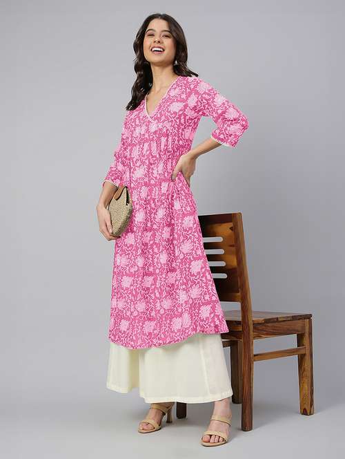 women three quarter sleeve a-line kurta - 21660498 -  Standard Image - 0