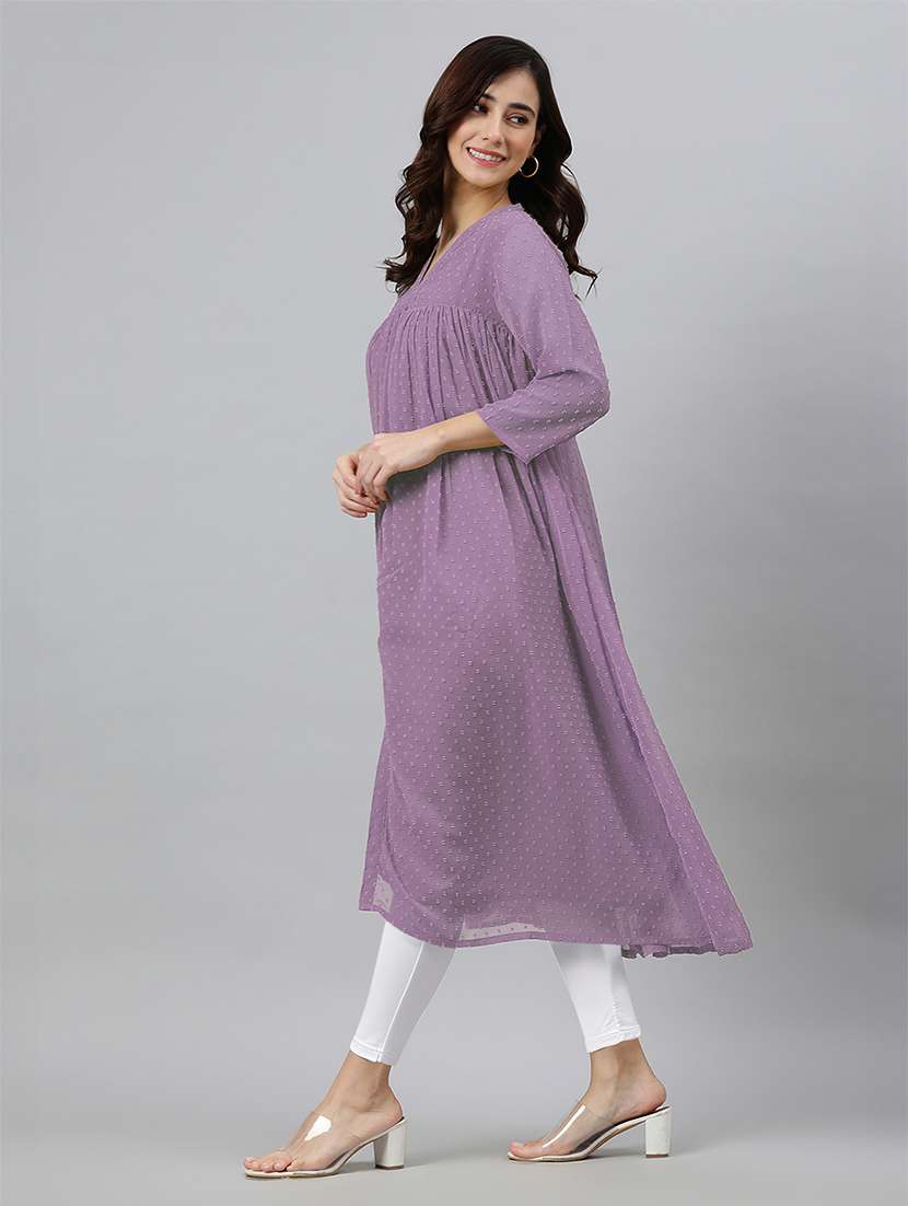 women self design three quarter sleeve flared kurta - 21660503 -  Standard Image - 2