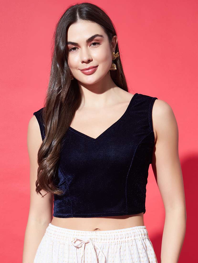 women solid sleeveless stitched blouse