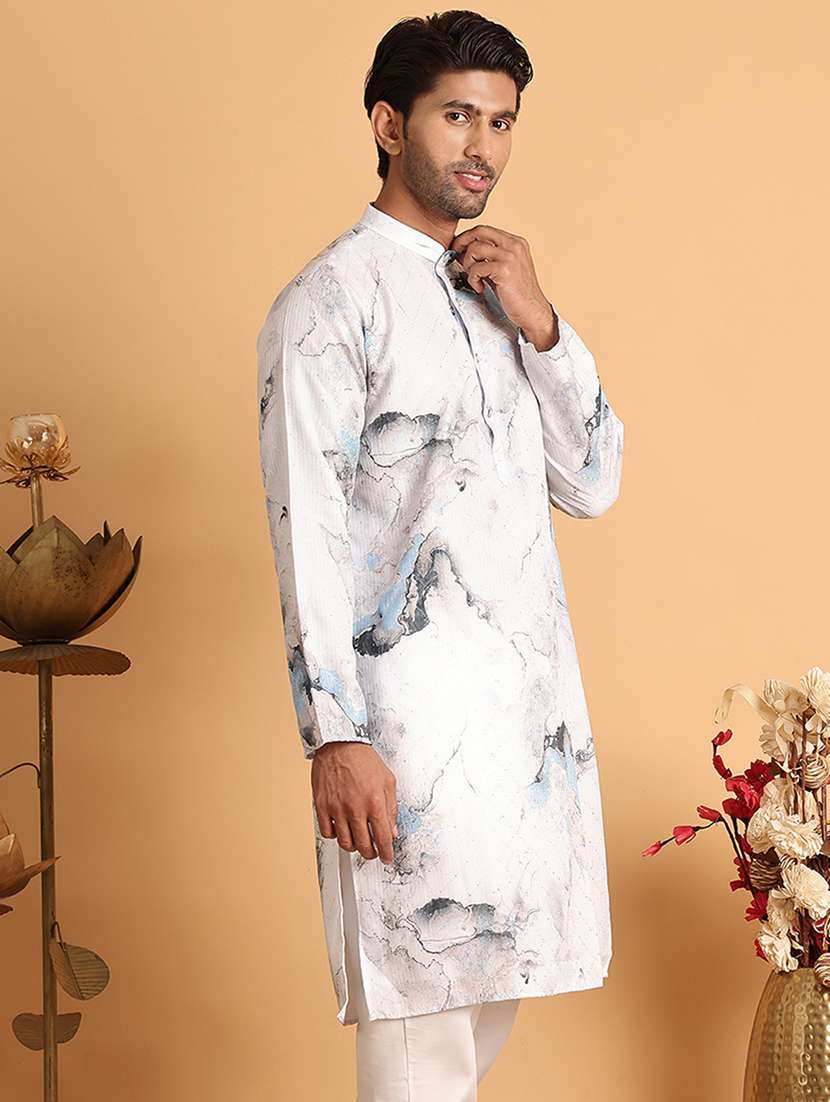 men printed mandarin neck long kurta - 21660518 - Standard Image - 2