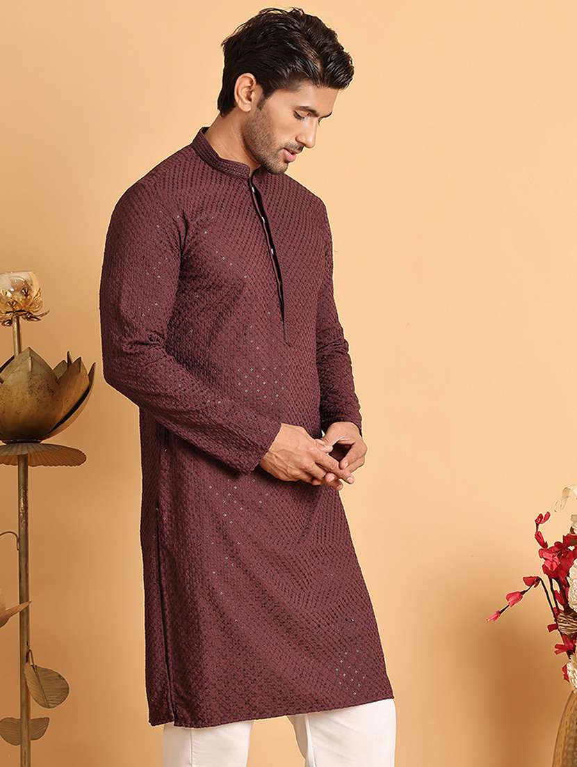 men embroidered mandarin neck long kurta - 21660522 - Standard Image - 2
