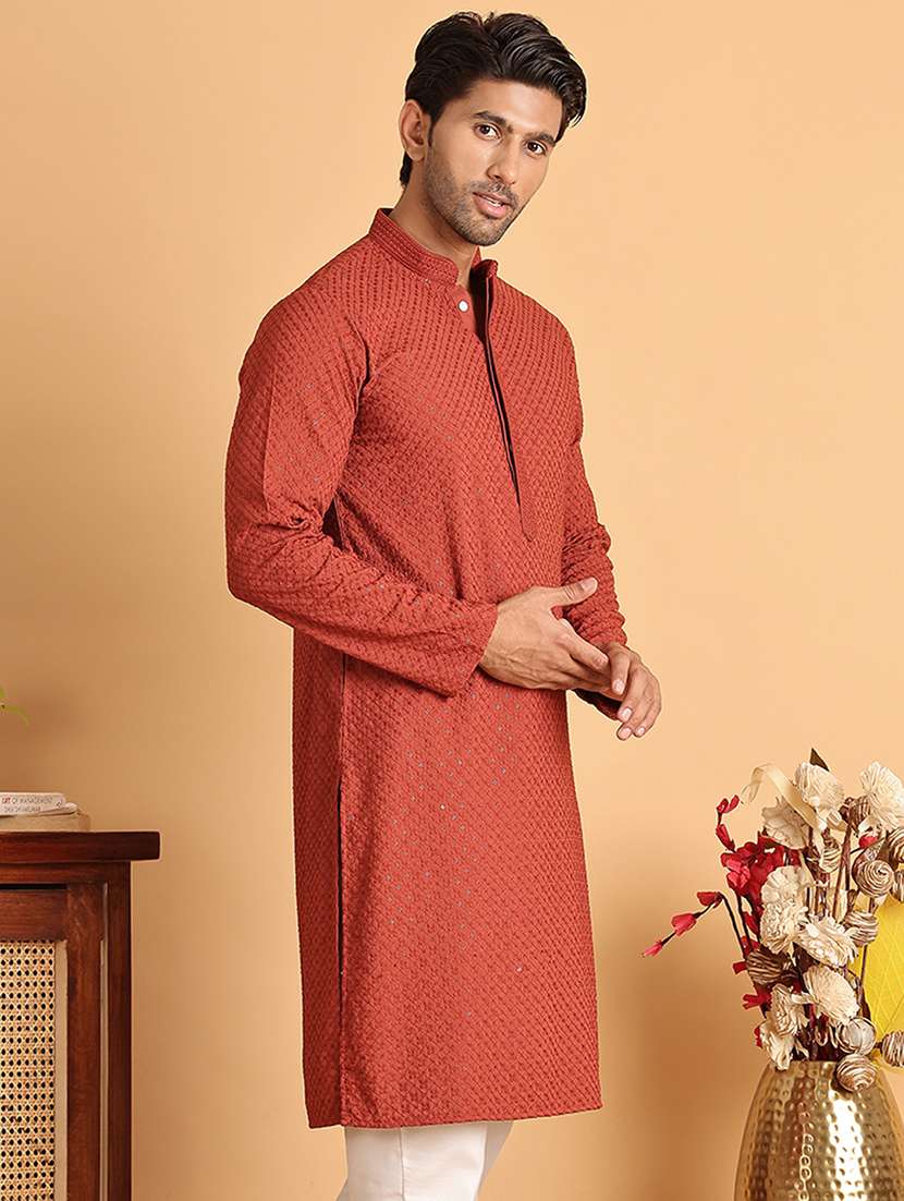 men embroidered mandarin neck long kurta - 21660523 - Standard Image - 2