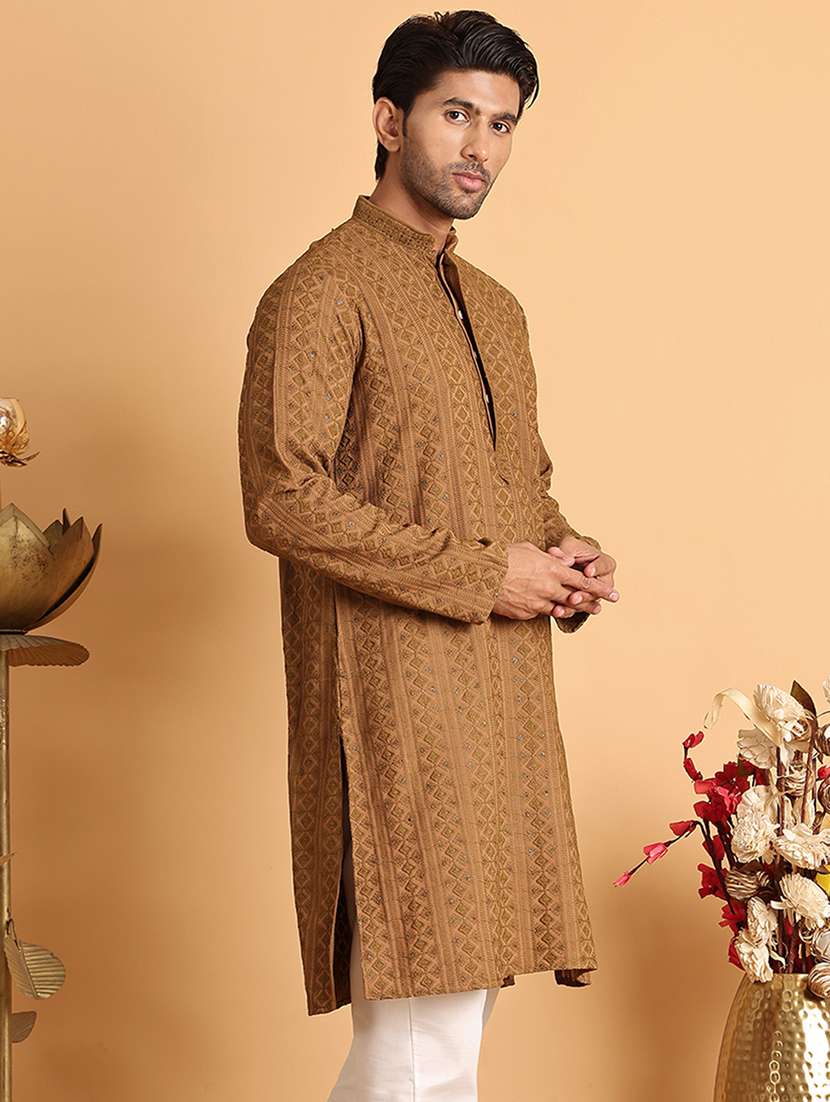 men embroidered mandarin neck long kurta - 21660524 -  Standard Image - 2