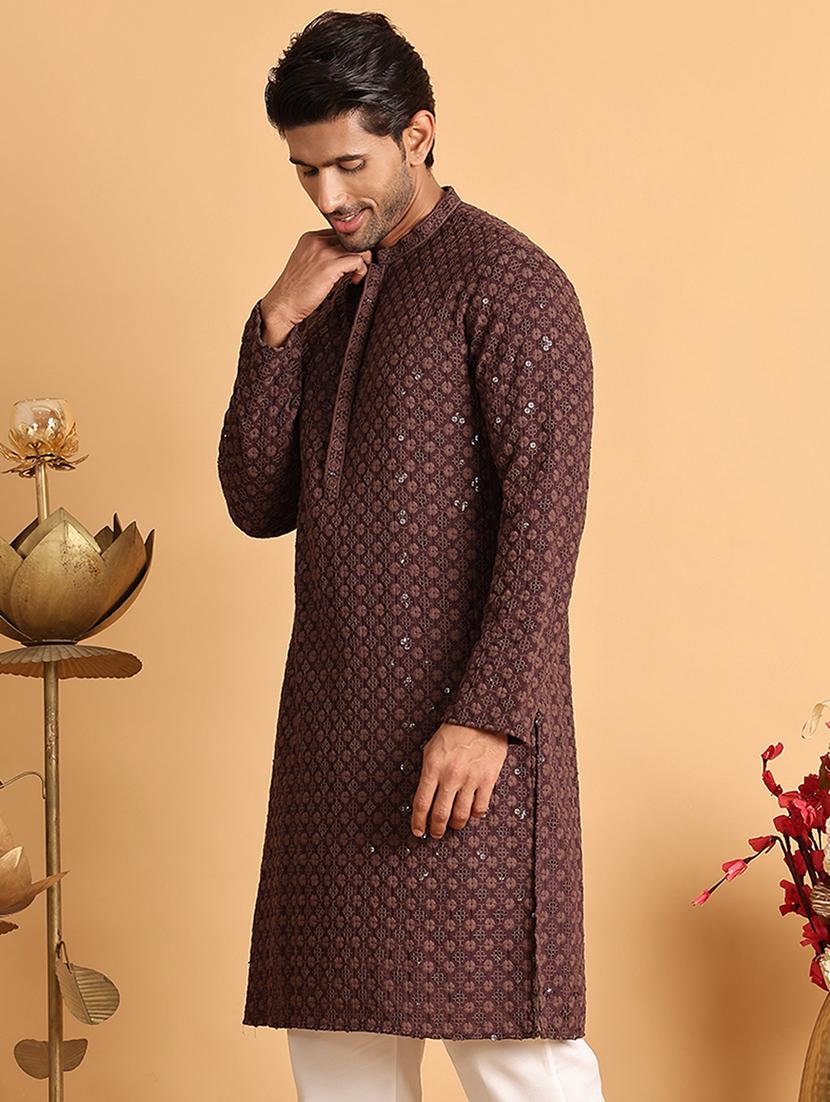 men embroidered mandarin neck long kurta - 21660529 - Standard Image - 2