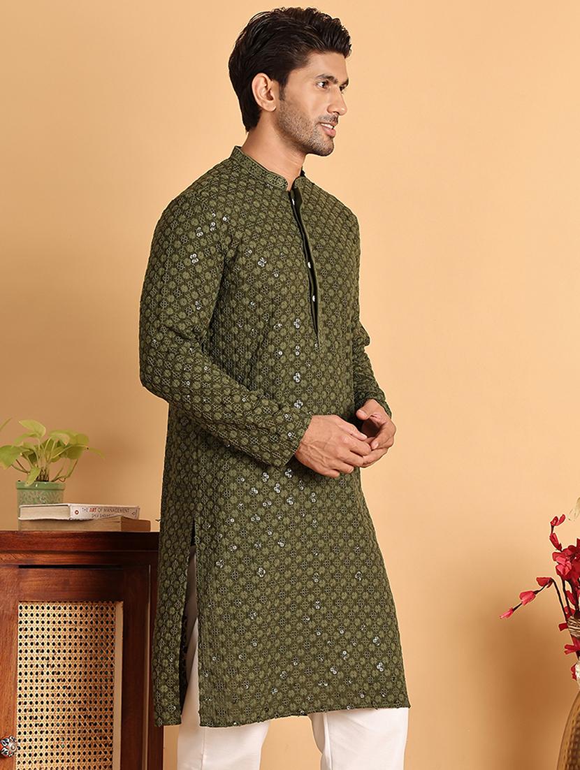 men embroidered mandarin neck long kurta - 21660532 - Standard Image - 2