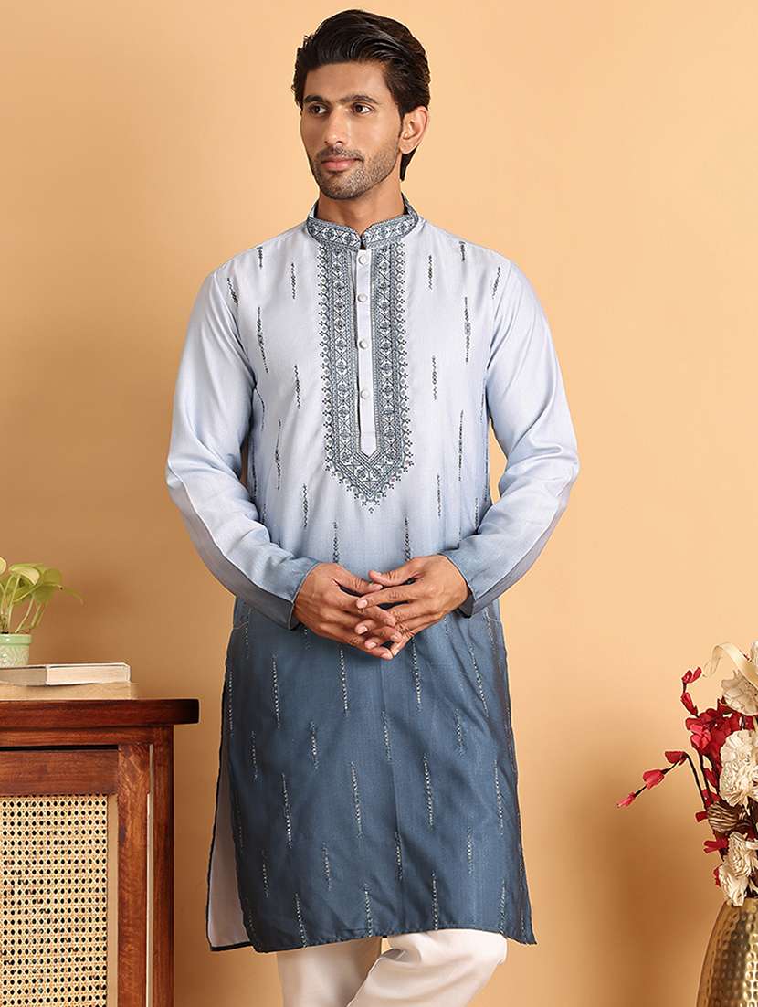 men embroidered mandarin neck long kurta