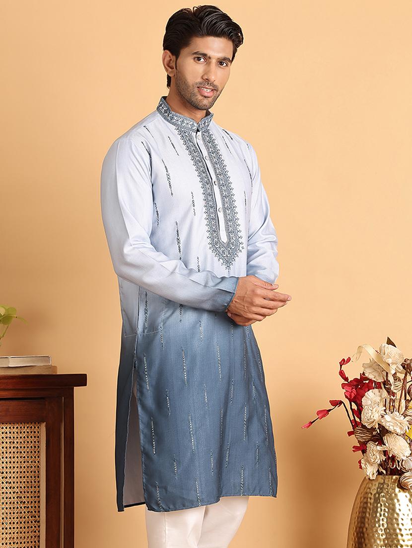 men embroidered mandarin neck long kurta - 21660552 - Standard Image - 2