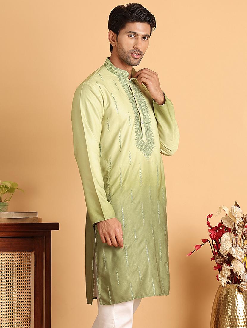 men embroidered mandarin neck long kurta - 21660553 - Standard Image - 2