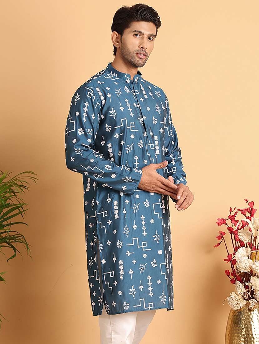 men embroidered mandarin neck long kurta - 21660562 -  Standard Image - 2