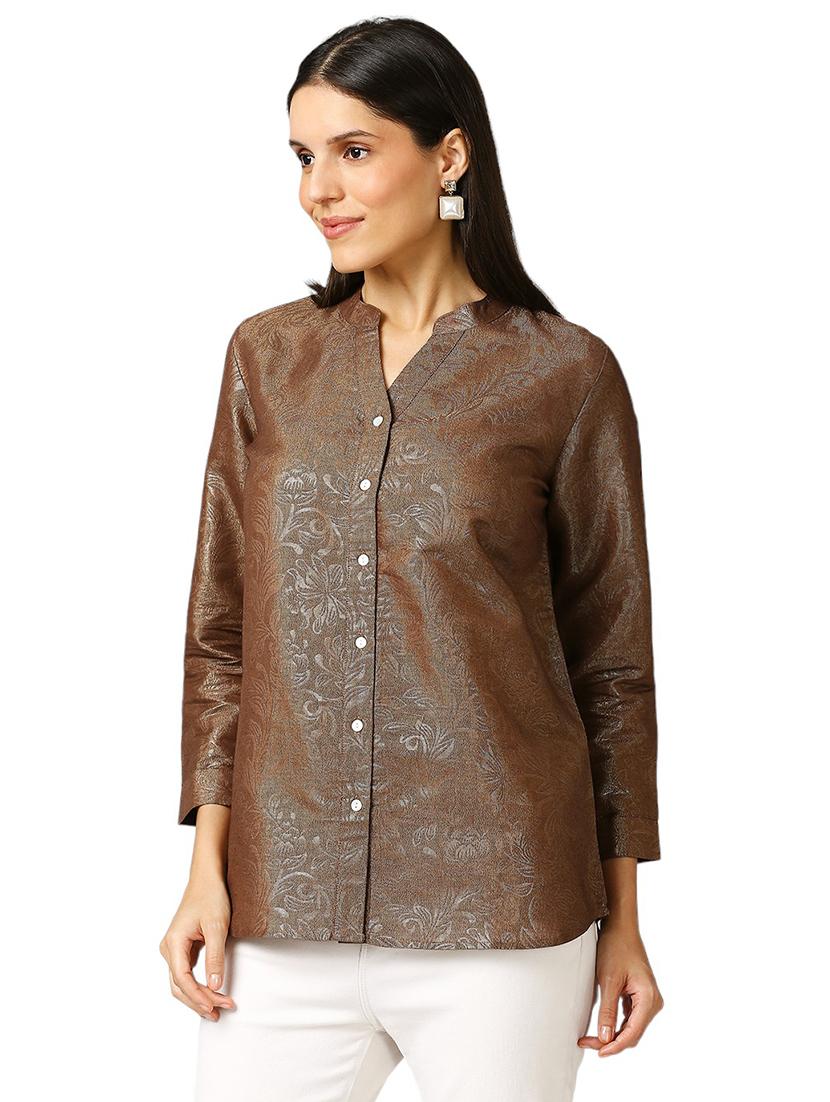 women self design mandarin neck regualr shirt - 21660625 - Standard Image - 2