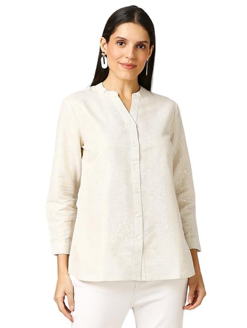 women self design mandarin neck regualr shirt - 21660628 -  Standard Image - 0