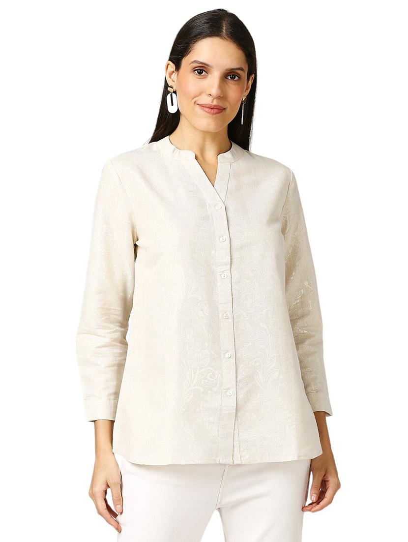 women self design mandarin neck regualr shirt - 21660628 -  Zoom Image - 0