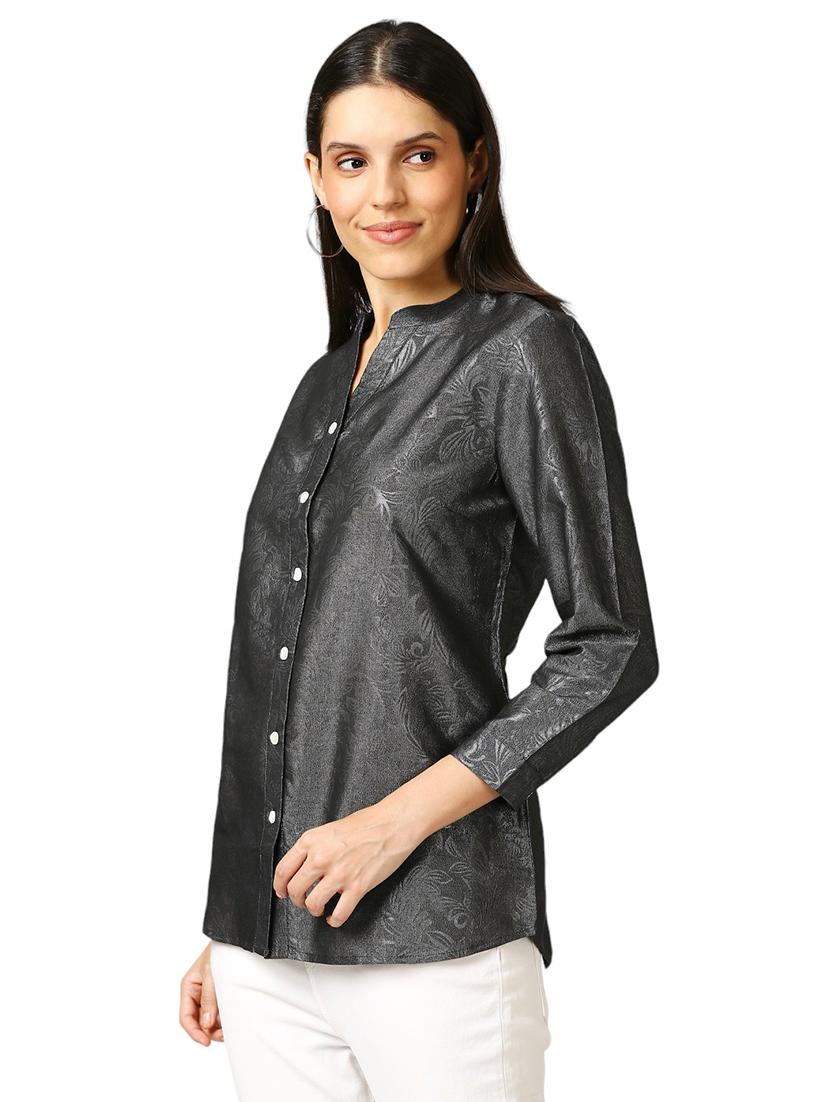 women self design mandarin neck regualr shirt - 21660629 - Standard Image - 2