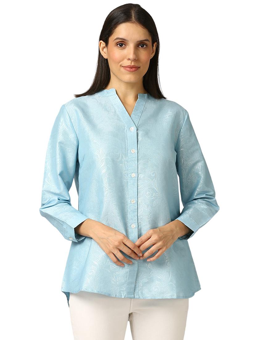 women self design mandarin neck regualr shirt - 21660630 - Zoom Image - 0