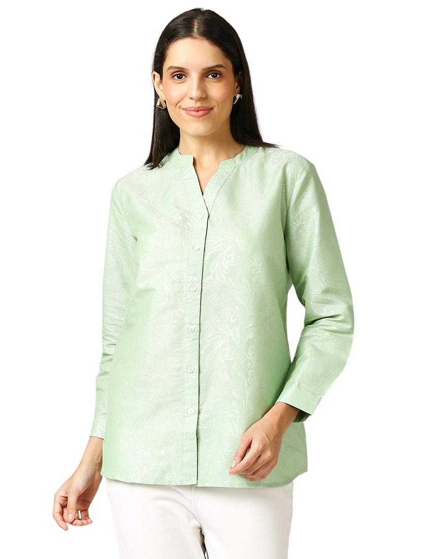 women self design mandarin neck regualr shirt - 21660631 - Zoom Image - 0
