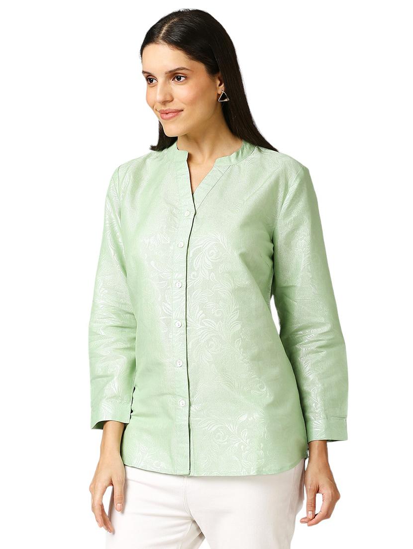 women self design mandarin neck regualr shirt - 21660631 - Standard Image - 2