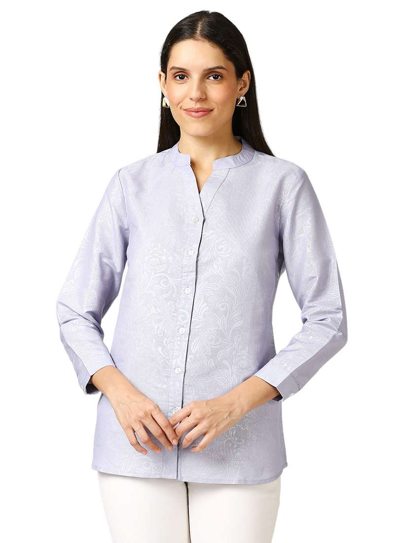women self design mandarin neck regualr shirt - 21660632 -  Zoom Image - 0