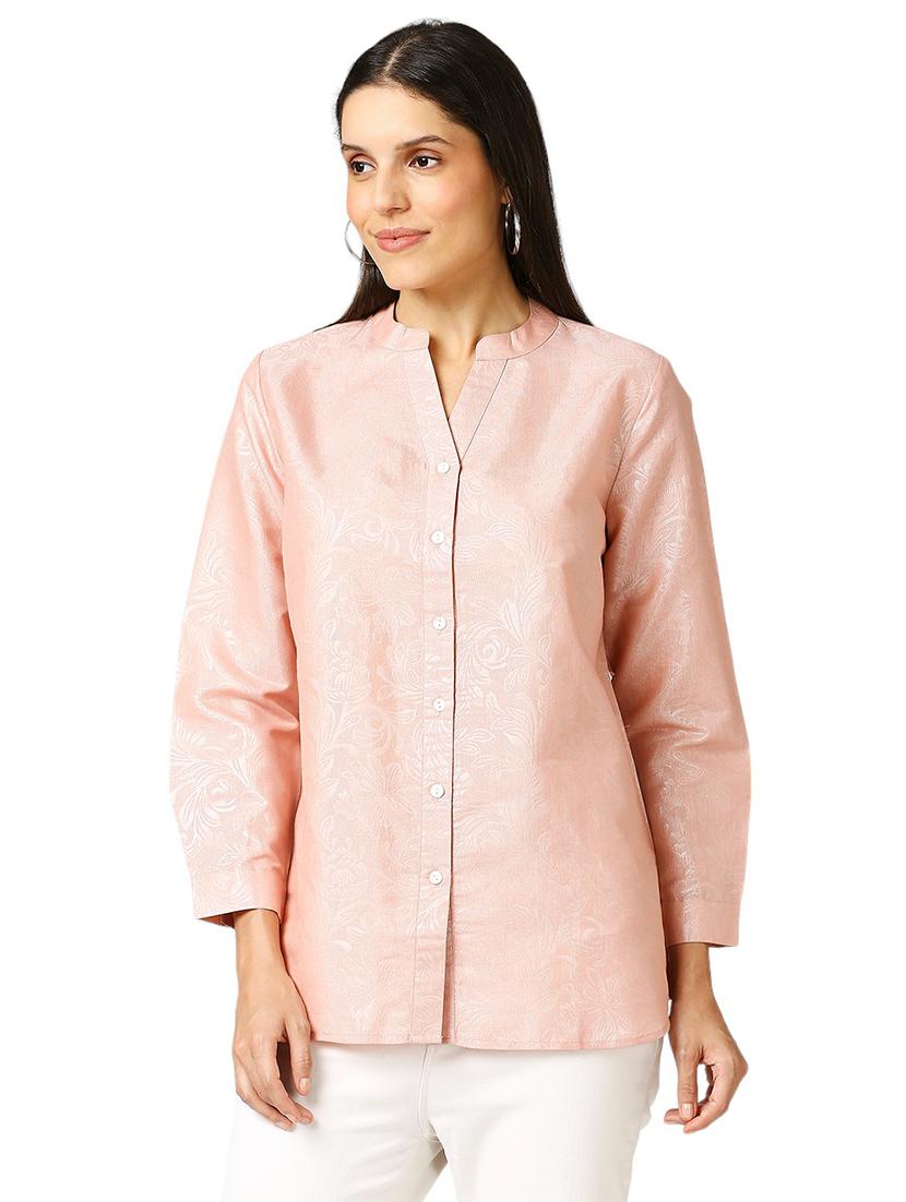 women self design mandarin neck regualr shirt - 21660633 - Standard Image - 2