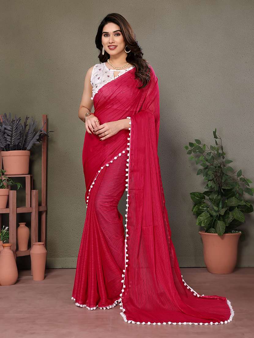 women solid plain saree with blouse - 21660658 - Zoom Image - 0