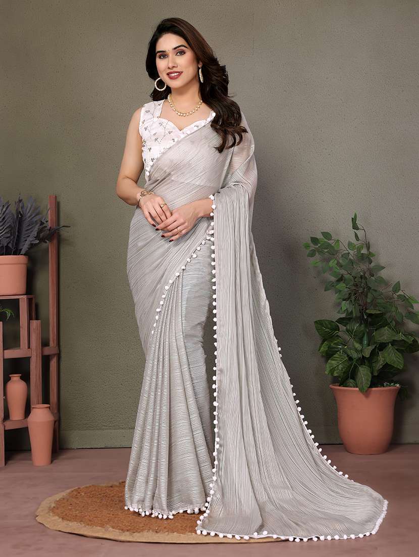 women solid plain saree with blouse