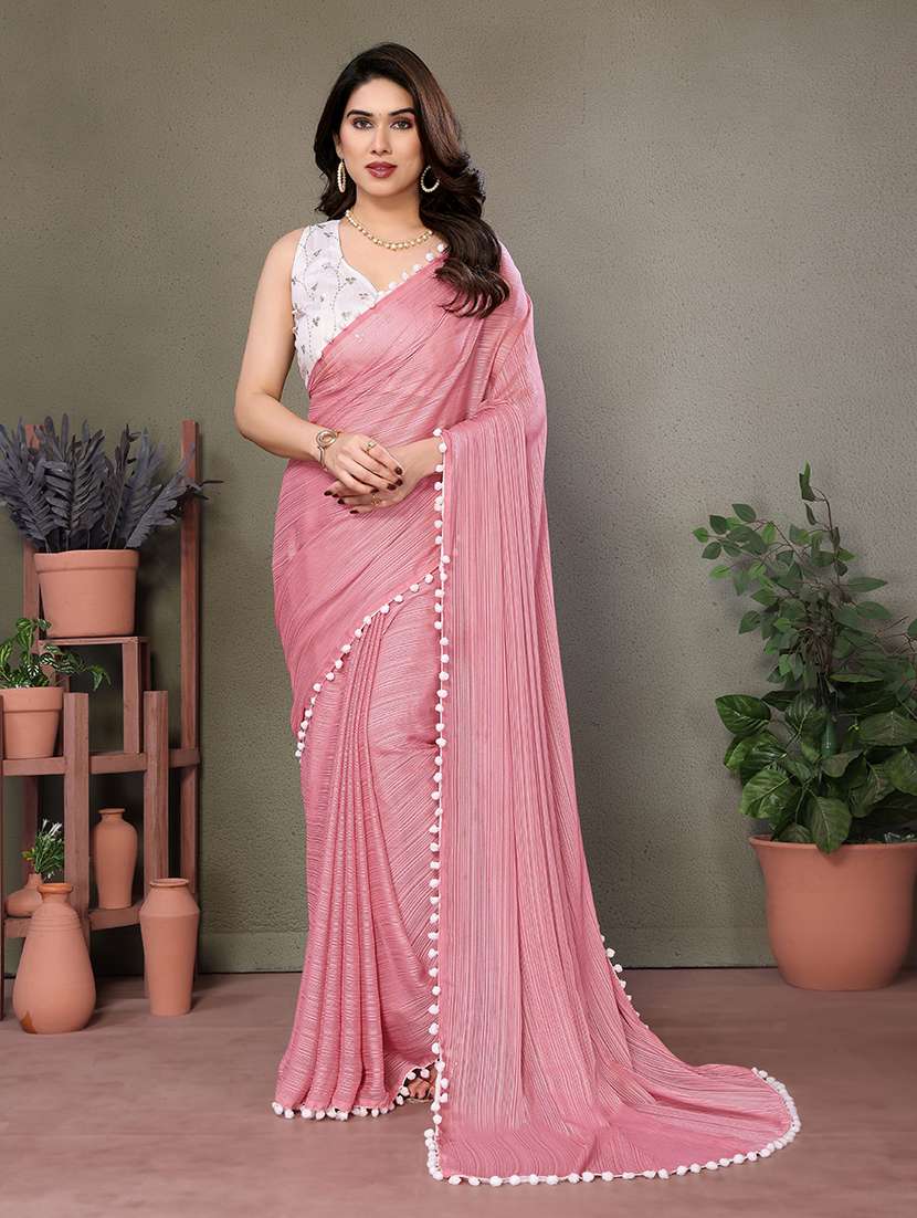 women solid plain saree with blouse