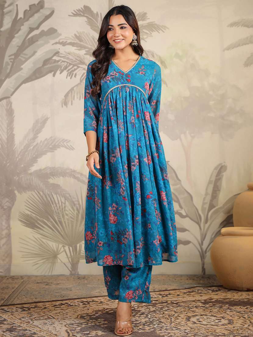 women three quarter sleeve kurta palazzo set - 21660745 -  Standard Image - 2
