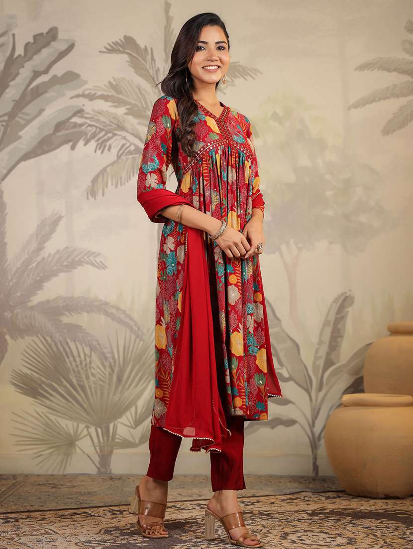 women embroidered three quarter sleeve suit set - 21660751 -  Standard Image - 2