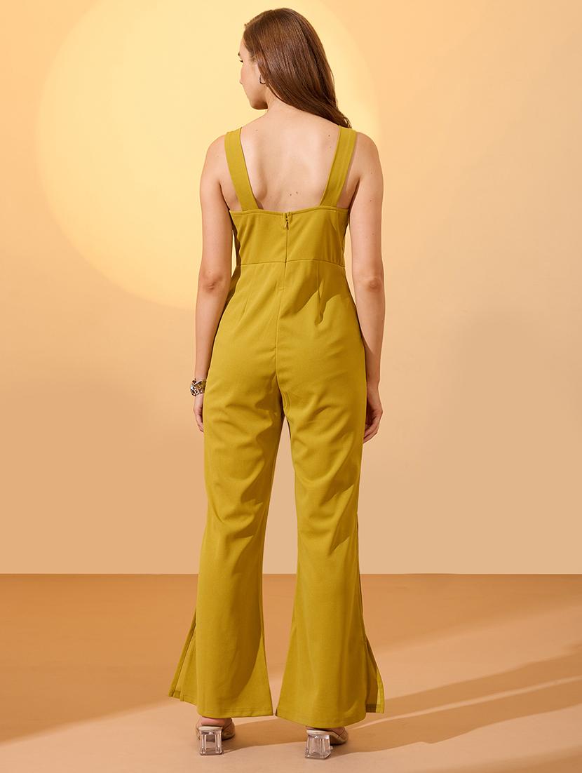 globus women lime green sweetheart neck strappy shoulder solid side slit hem party jumpsuit - 21660795 - Standard Image - 2