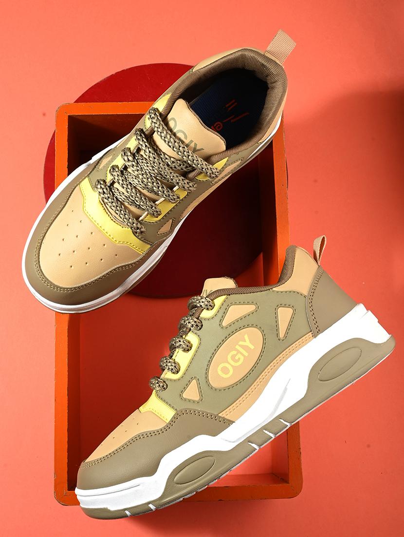 beige rexine lace up sneakers - 21660803 -  Zoom Image - 0