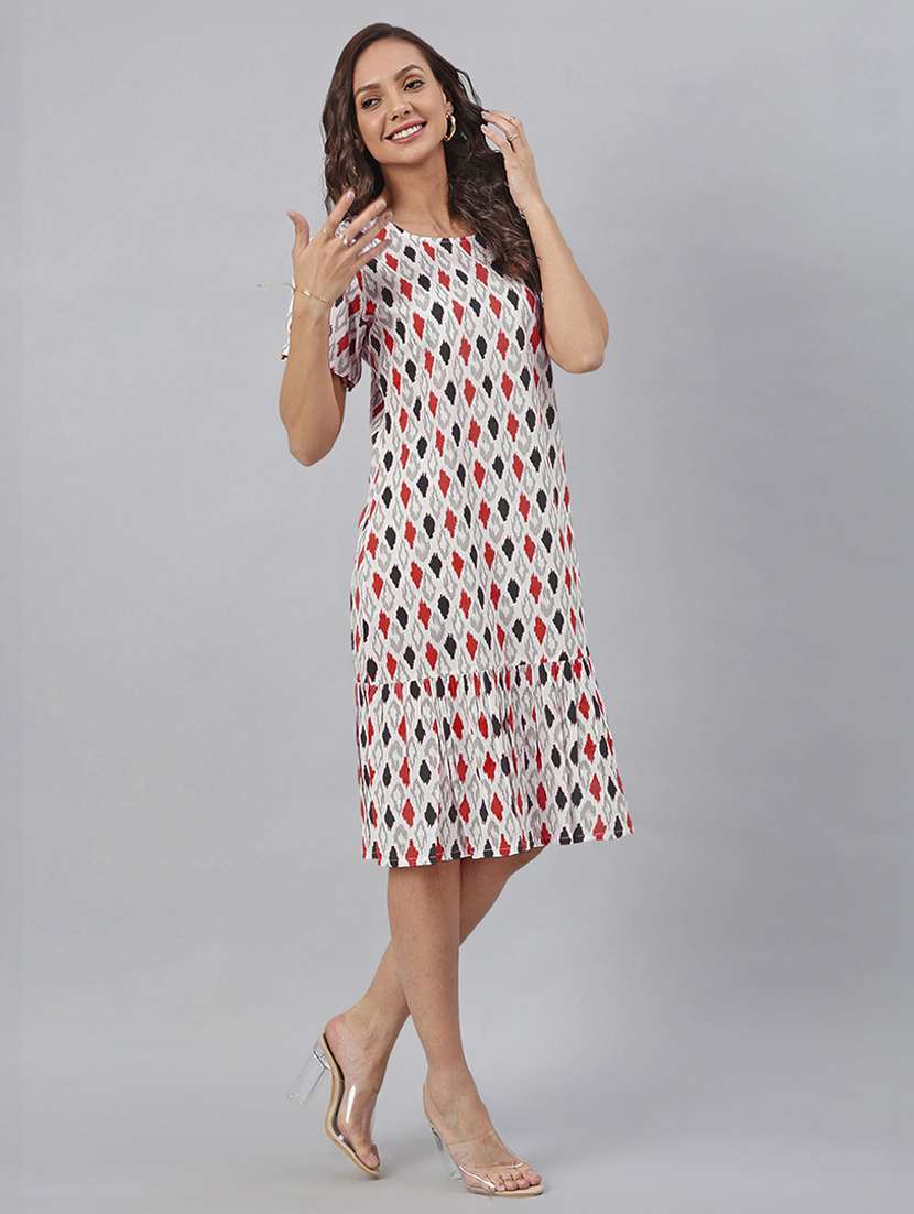 women printed puff sleeves tiered dress - 21660809 -  Standard Image - 2
