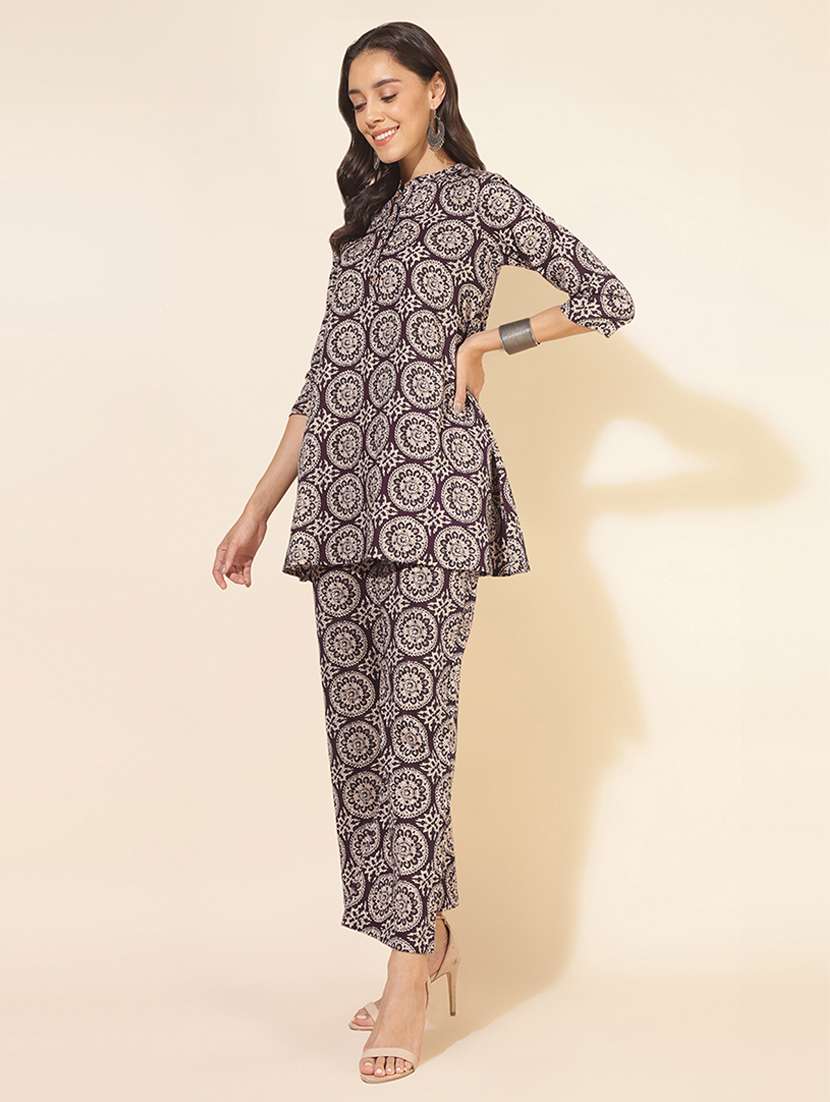 women printed three quarter sleeve ethnic co-ord set - 21660822 -  Standard Image - 2