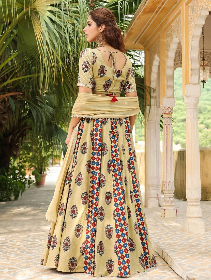 women beige printed stitched flared lehenga - 21660829 - Standard Image - 2