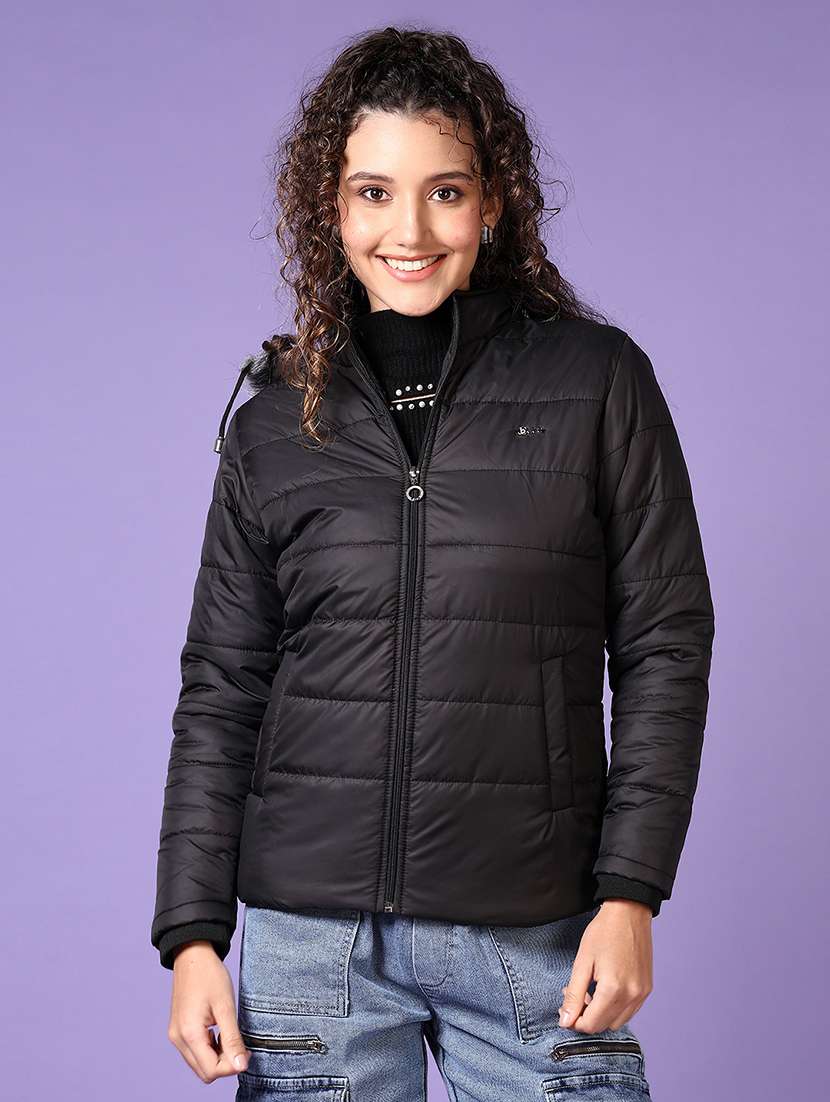 women long sleeves solid puffer jacket
