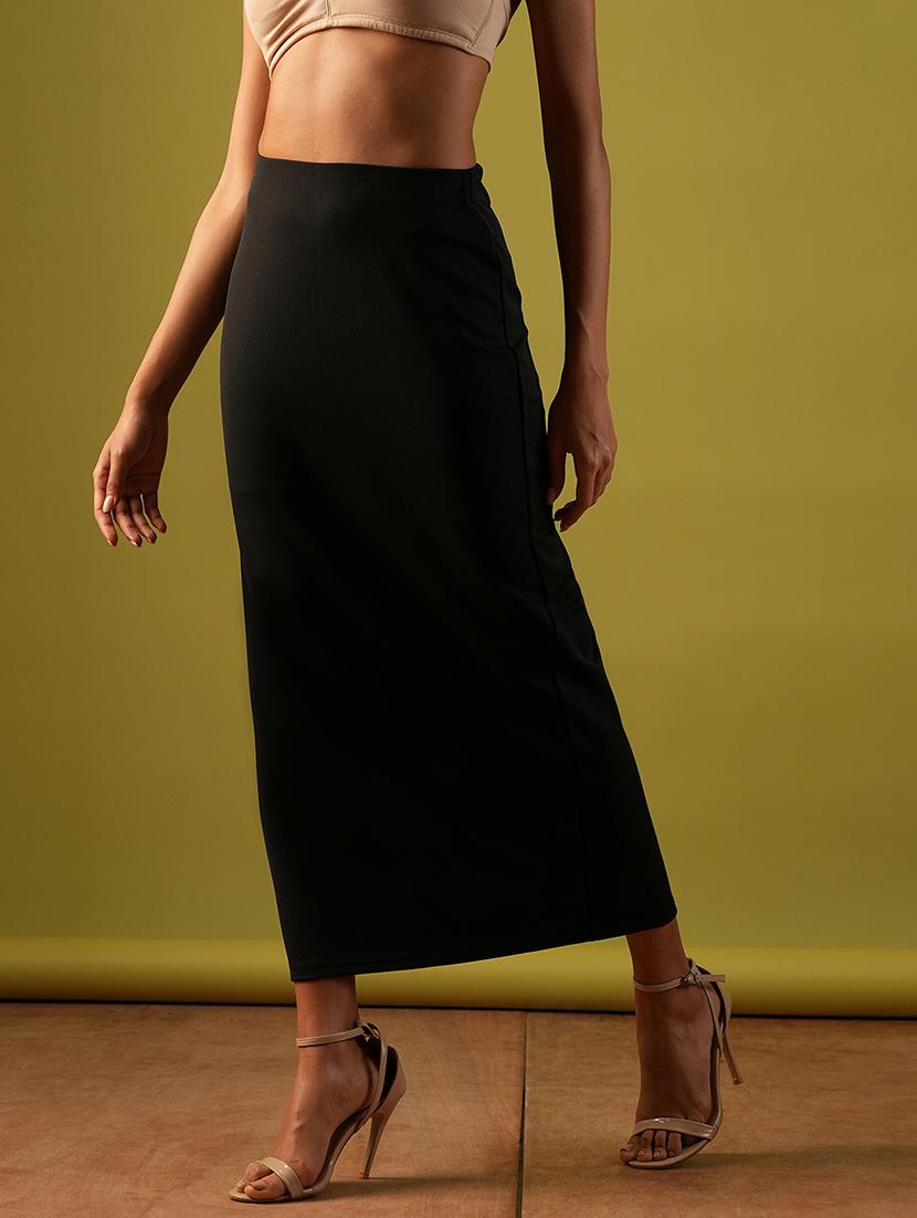 globus women black self design stretchable high-rise back slit midi workwear pencil skirt - 21661207 - Standard Image - 2