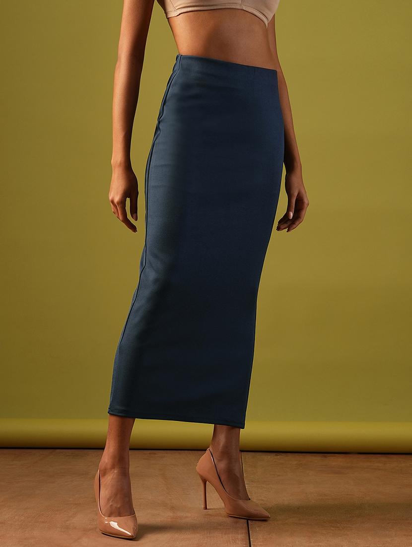 globus women navy self design stretchable high-rise back slit midi workwear pencil skirt - 21661208 - Standard Image - 2