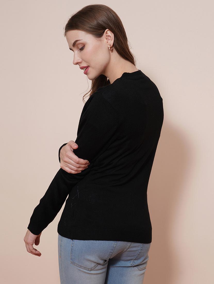 globus women black v-neck full sleeves self design ribbed hem cardigan sweater - 21661269 - Standard Image - 2
