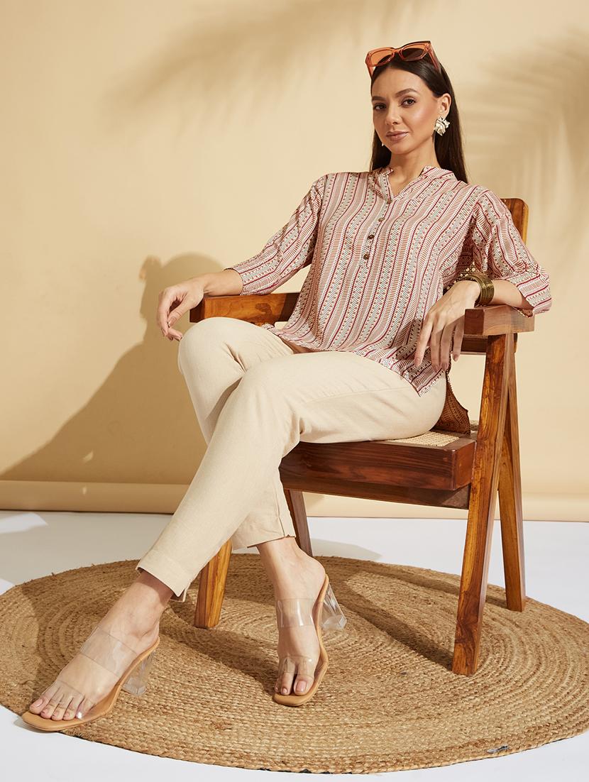 women peach printed straight kurti - 21661342 - Standard Image - 2