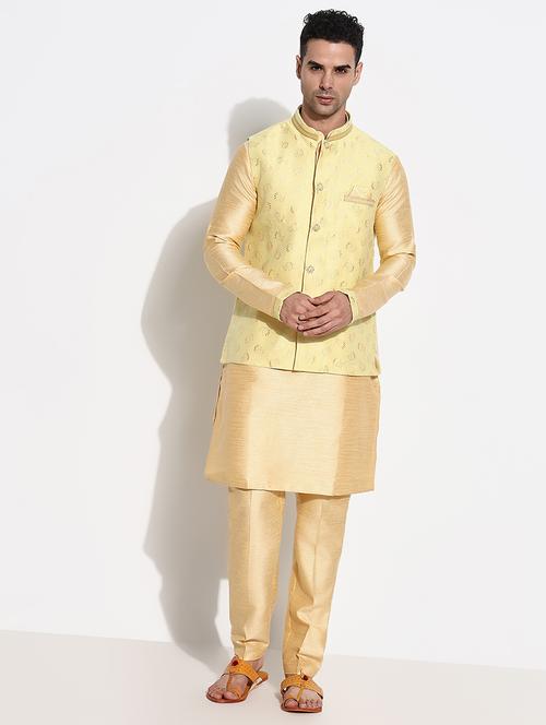 men solid kurta pyjama with jacket ethnic wear set - 21661401 - Standard Image - 0