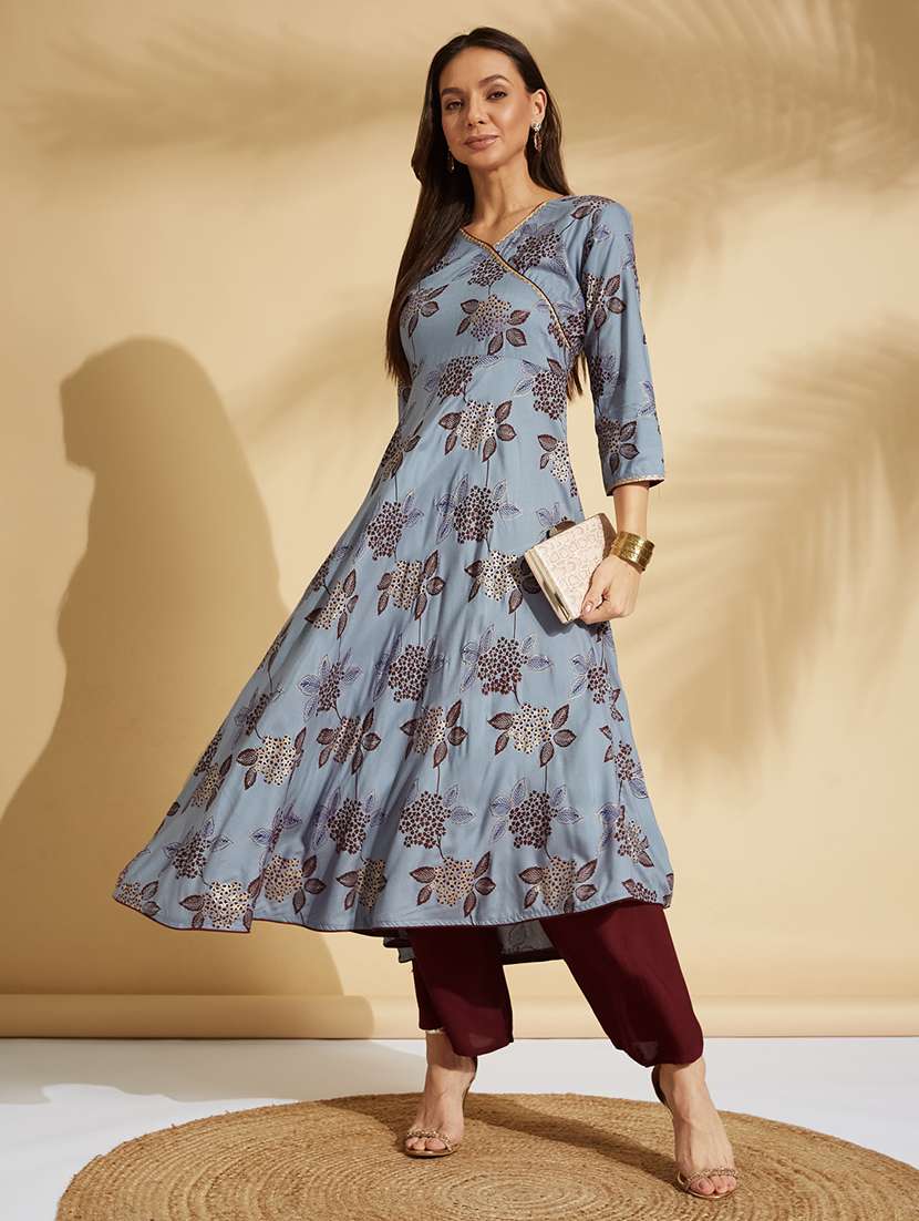grey rayon angrakha kurta - 21661411 - Zoom Image - 0