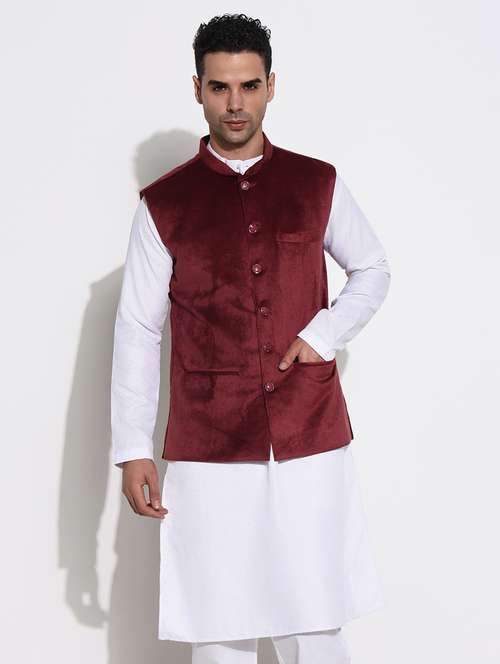 men mandarin neck solid nehru jacket - 21661412 - Standard Image - 0