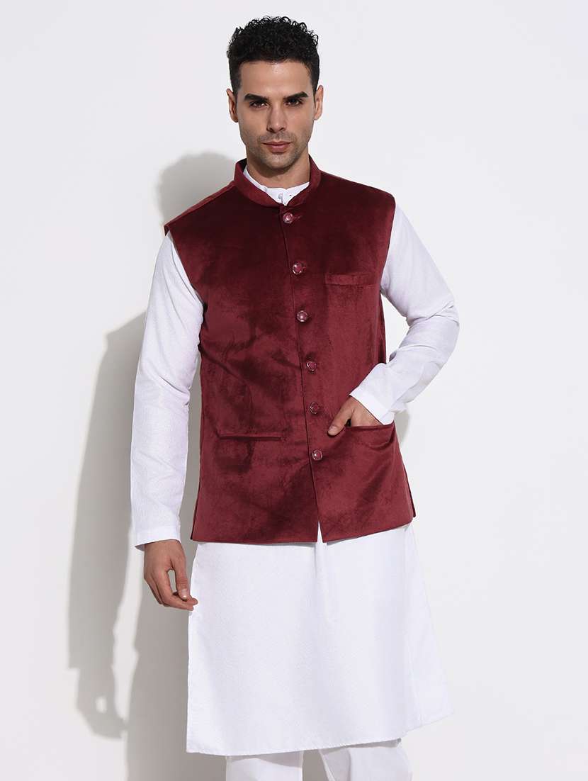 men mandarin neck solid nehru jacket - 21661412 - Zoom Image - 0