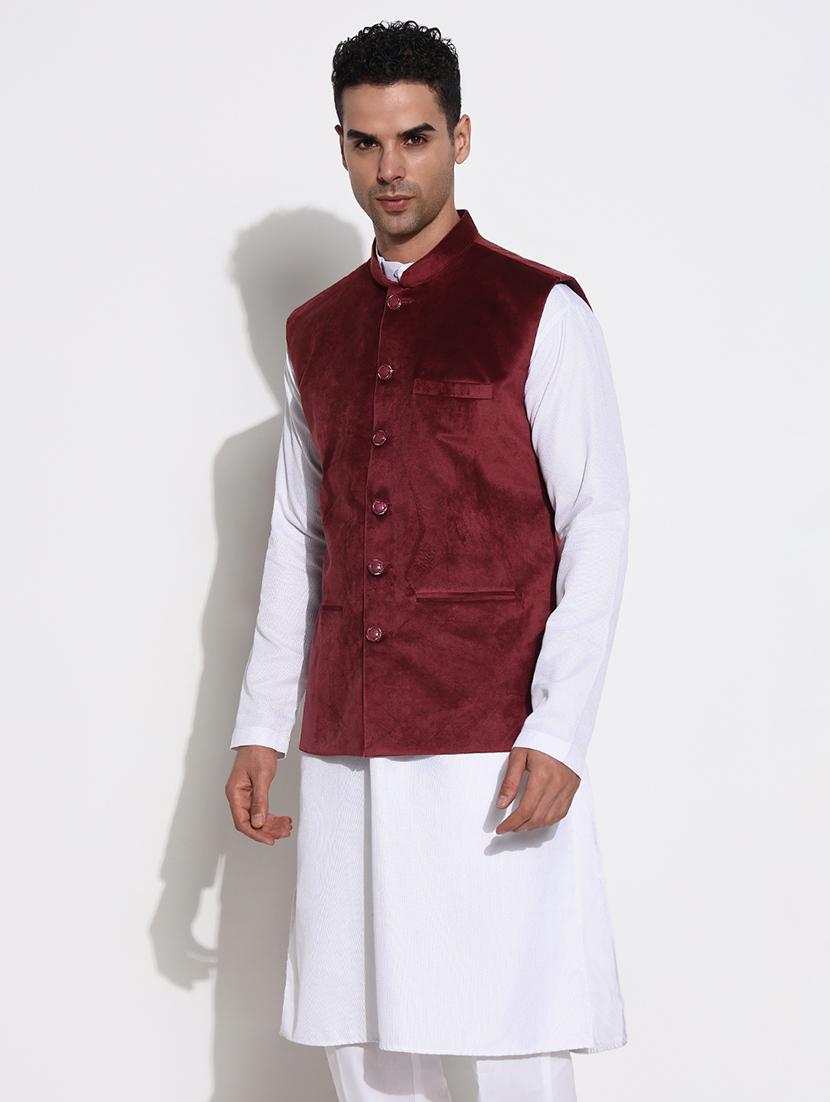 men mandarin neck solid nehru jacket - 21661412 - Standard Image - 2
