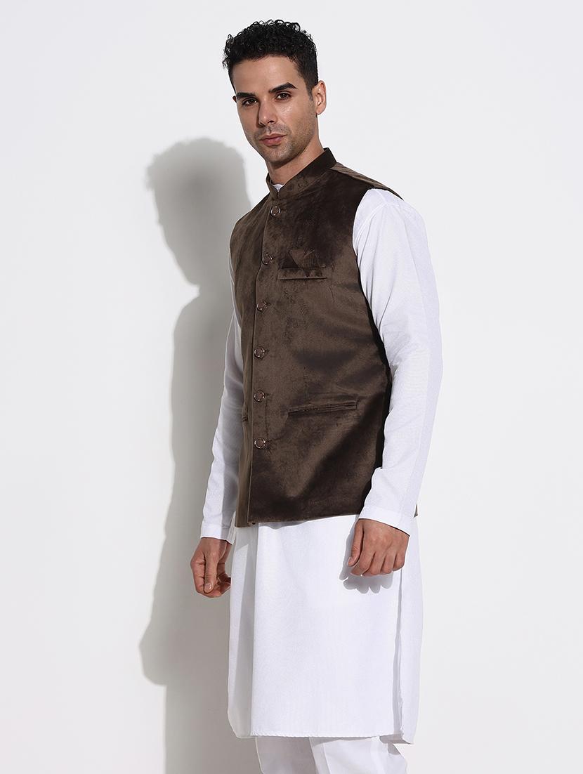 men mandarin neck solid nehru jacket - 21661413 - Standard Image - 2
