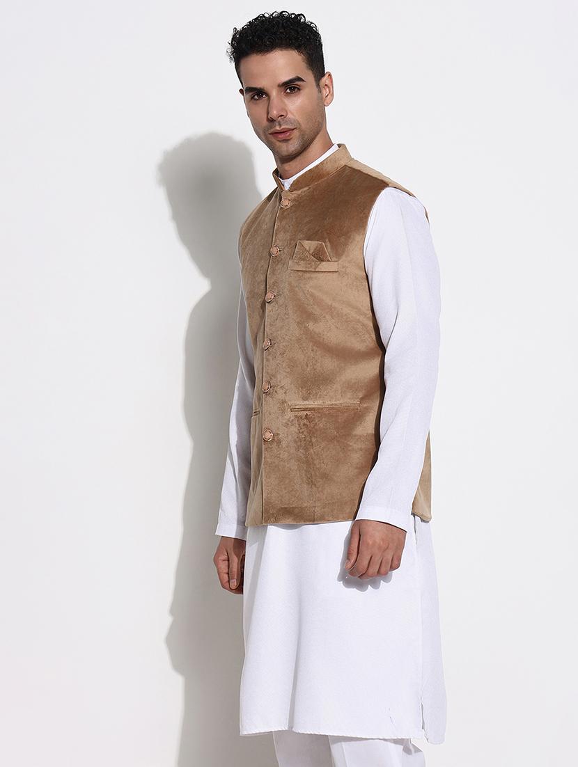 men mandarin neck solid nehru jacket - 21661414 - Standard Image - 2