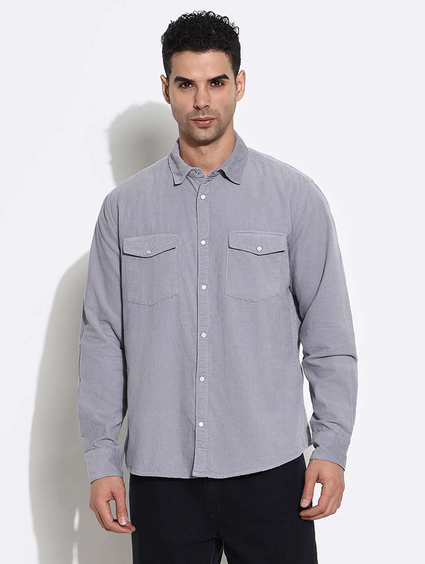 men corduroy long sleeve casual shirt
